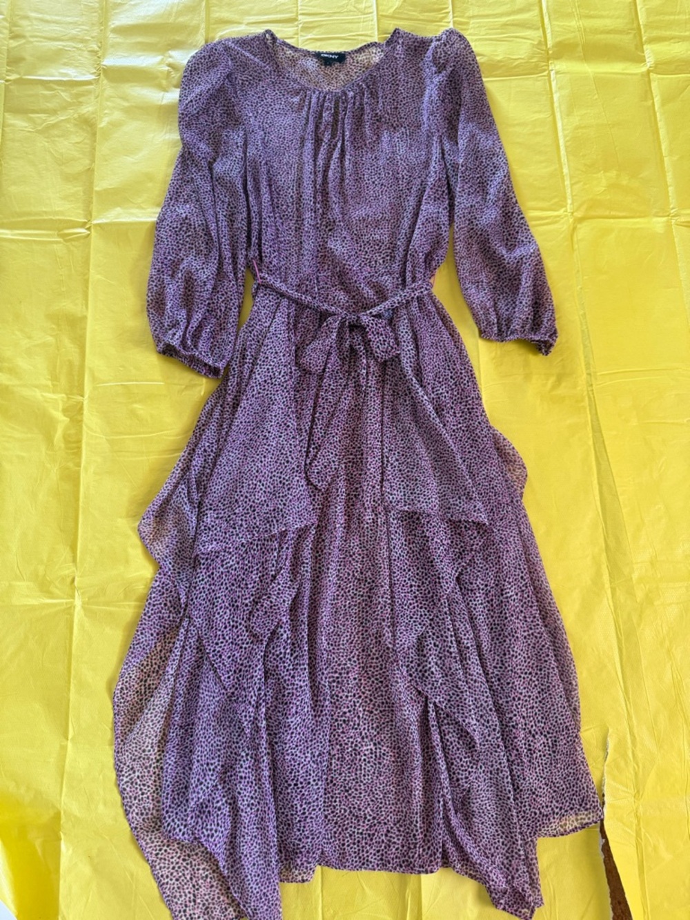 DKNY Lilac Floral-Print Tiered Maxi Dress with Waist Tie